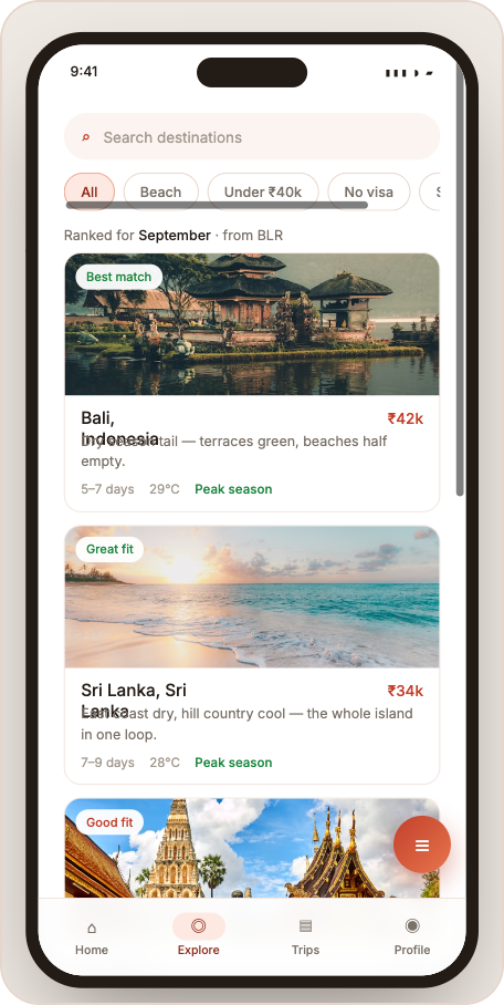 Seazly app explore: destinations ranked for the month